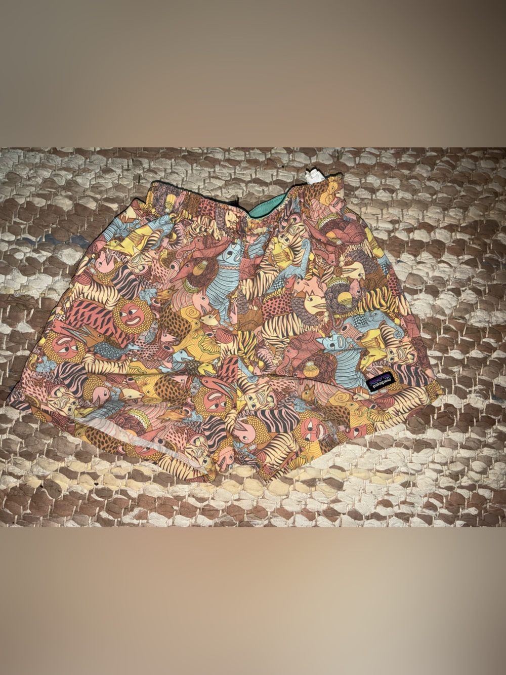 Patagonia Kids Multicolor Animal-Print Swim Trunks - Pink, Yellow, Blue, Brown